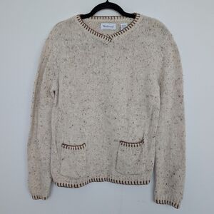 Vintage Westbound Contrast Stitch Pocket Ramie Cotton Cream Sweater Sz S